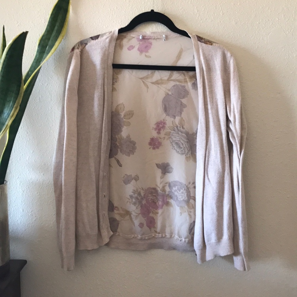 Forever 21 Chiffon and cotton floral cardigan y2k button down sweater sheer